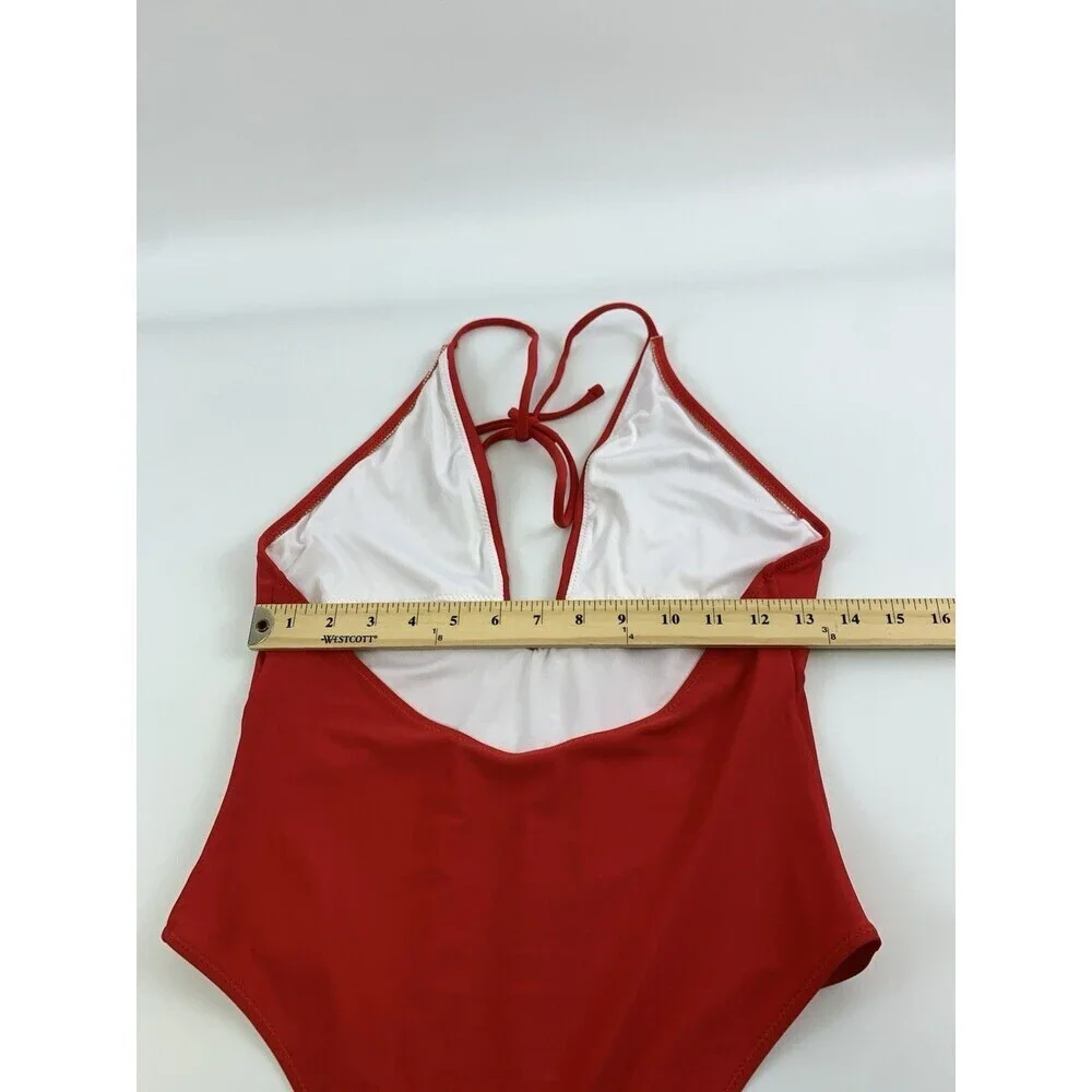 BOGO Cupshe One Piece Swimsuit Red Embroidered Deep V Neck Halter‎ Tie Womens S